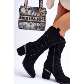 S.Barski Durchbrochene Wildlederstiefel für Damen Schwarz Adelia 2