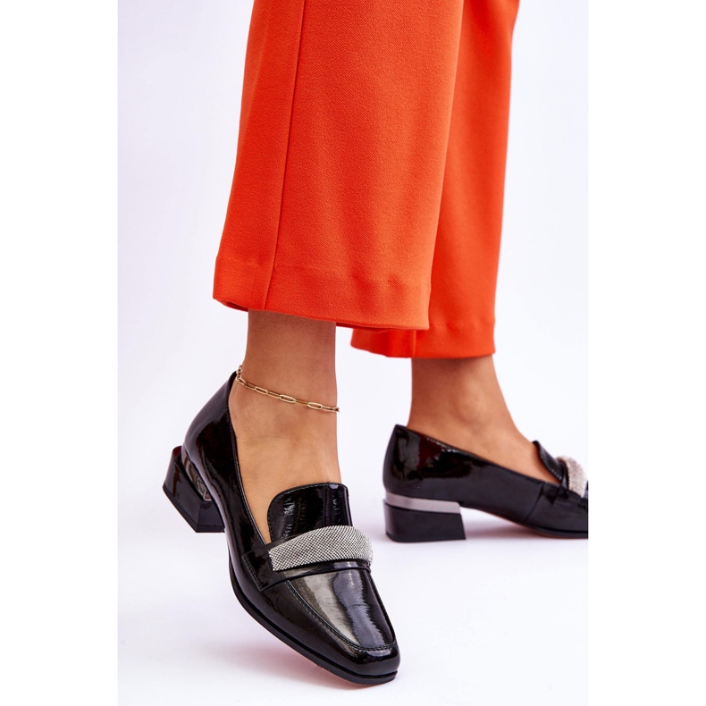 S.Barski Patent Black Lavern High Heel Loafer mit Zirkonia schwarz 2