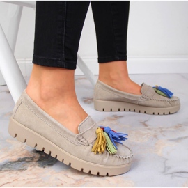 Damenledermokassins mit Fransen beige Filippo DP3535 2