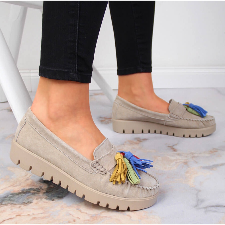 Damenledermokassins mit Fransen beige Filippo DP3535 2