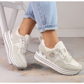 Damen Sportschuhe auf der Plattform weiß Potocki SZ12086 beige 1