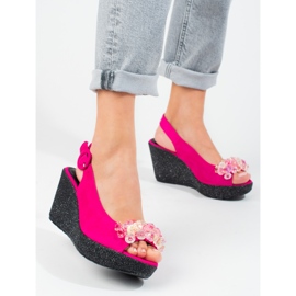 Damen-Sandalen mit Keilabsatz aus rosafarbenem Wildleder von Shelovet 4