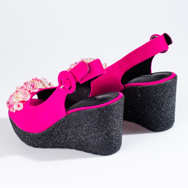 Damen-Sandalen mit Keilabsatz aus rosafarbenem Wildleder von Shelovet 2