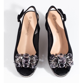 W. Potocki Schwarze Keil-Espadrille-Sandalen für Damen Potocki 2