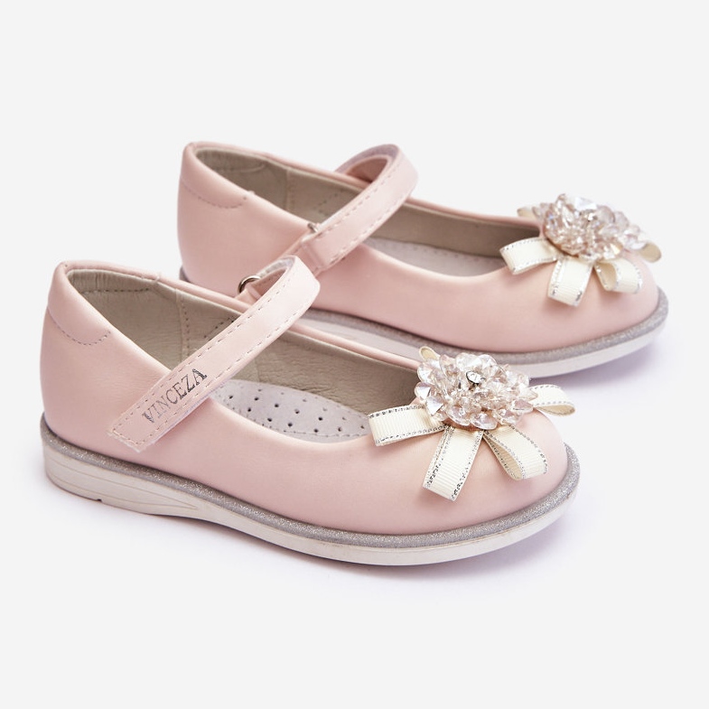 Vinceza Kinder-Ballerinas mit Klettverschluss und dekorativer Blume Pink Freya rosa 1