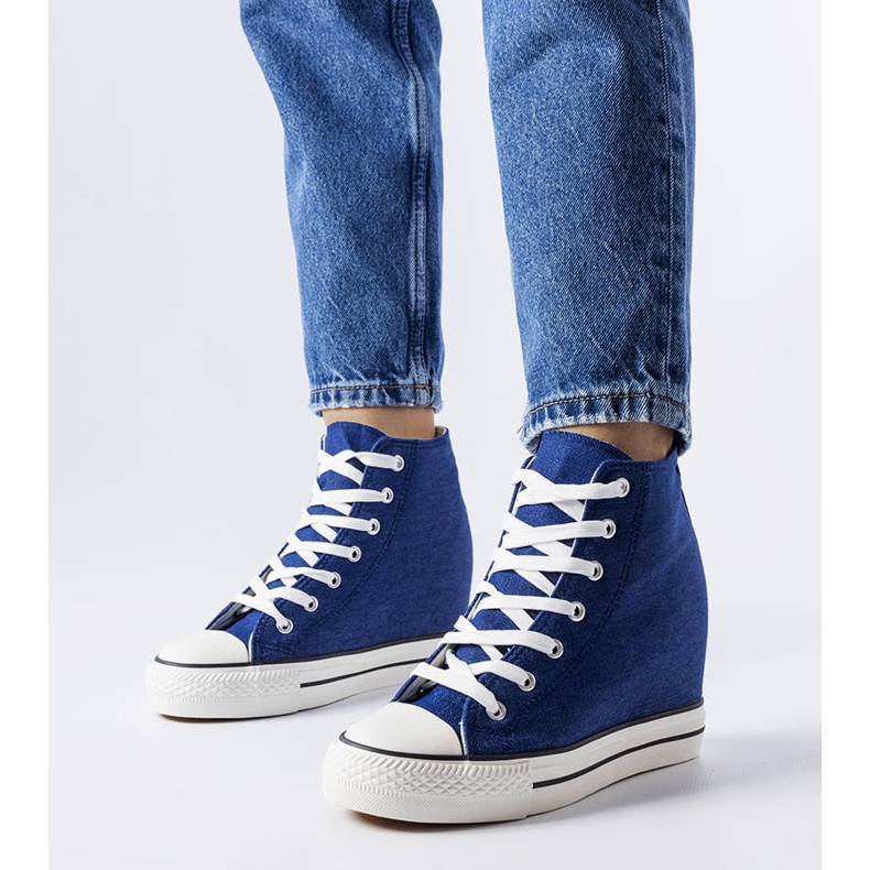 Jeans-Sneaker mit Keilabsatz blau 1