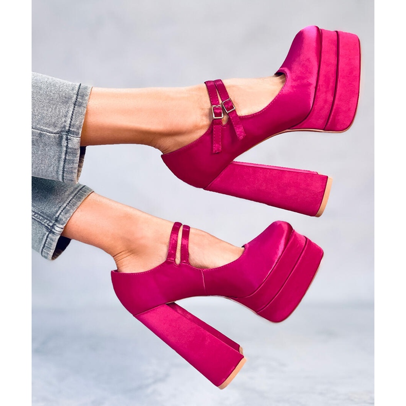 BM Prandi Plateaupumps aus fuchsiafarbenem Satin rosa 1