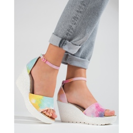 Shelovet Damensandalen mit hohem Keilabsatz mehrfarbig 2