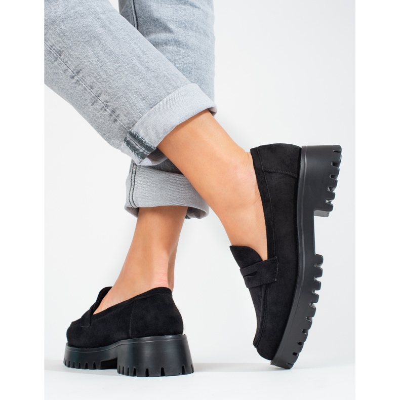 Damen-Plateau-Loafer Shelovet Wildleder schwarz 2