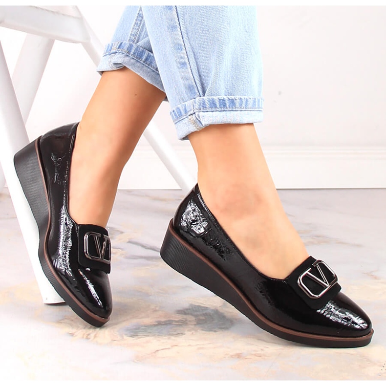 Schwarz lackierte Keilschuhe für Damen Jezzi RMR2265-3 1