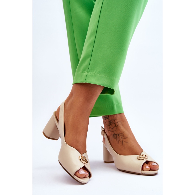 Modische Beige Hette High Heel Ledersandalen 2