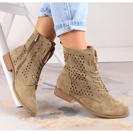 Jezzi Damen Frühlingsstiefel aus durchbrochenem Wildleder beige 1