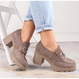 Damenschuhe aus Wildleder auf der Post und beige Plattform Potocki SZ12041 1