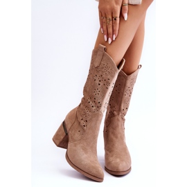 S.Barski Durchbrochene Wildlederstiefel für Damen Beige Adelia 1