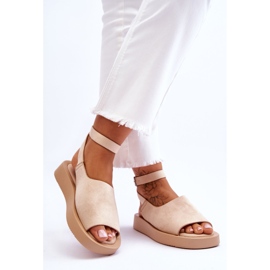 Bequeme Damensandalen auf der Plattform Beige Rubin braun 2