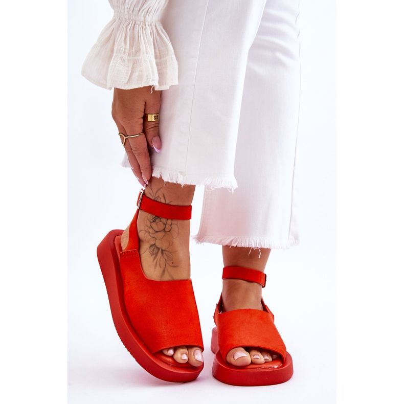 FG2 Bequeme Damen-Plateau-Sandalen in Dunkelorange Rubin 1