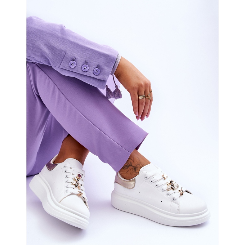 FG2 Sportschuhe für Damen auf einer massiven Plattform in Weiß und Gold Chante 1