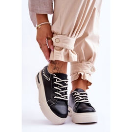 FG2 Bequeme Sportschuhe für Damen auf der Plattform Schwarz und Beige Devan 1