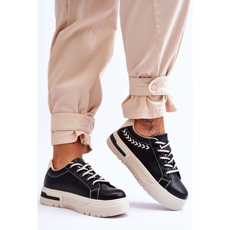 FG2 Bequeme Sportschuhe für Damen auf der Plattform Schwarz und Beige Devan 2