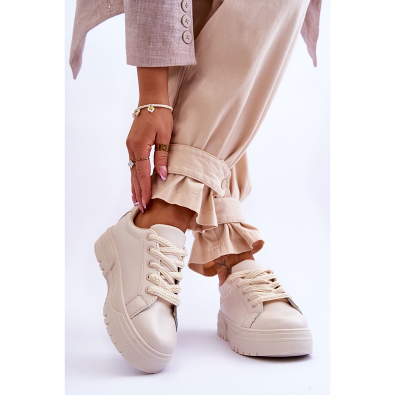 FG2 Bequeme Damen-Plateau-Sportschuhe Beige Devan 2