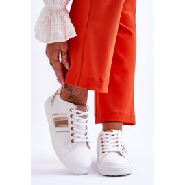 Damen Leder Sneakers mit Nieten Weiß und Gold Dory 1