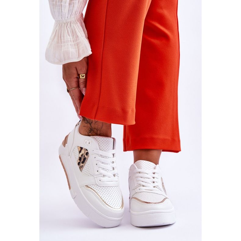 Damen Leder Leopard Sportschuhe Weiß Nancey 1