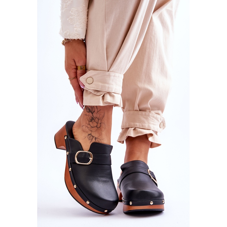 FI1 Damen Lederpantoffeln Clogs Schwarz Fanett 1