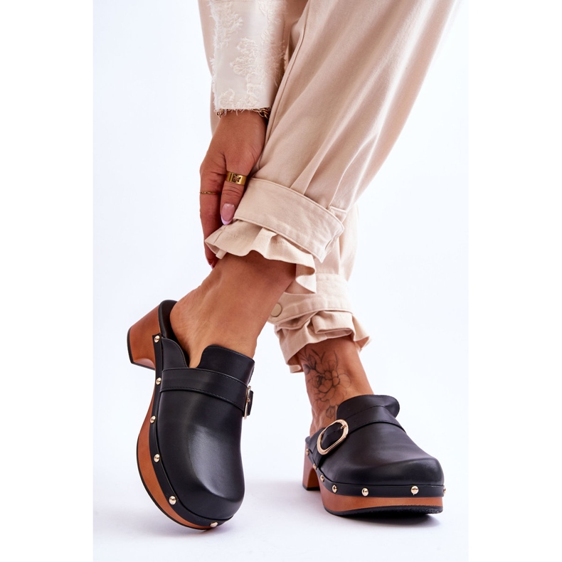 FI1 Damen Lederpantoffeln Clogs Schwarz Fanett 2