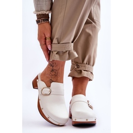 FI1 Damen Lederpantoffeln Clogs Weiß Fanett 1