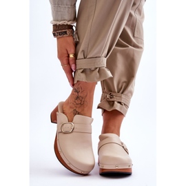 FI1 Damen Leder Clogs Beige Fanett 1