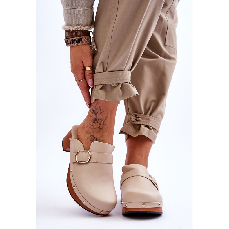 FI1 Damen Leder Clogs Beige Fanett 1