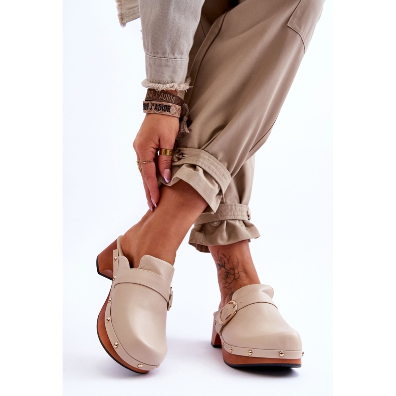 FI1 Damen Leder Clogs Beige Fanett 2