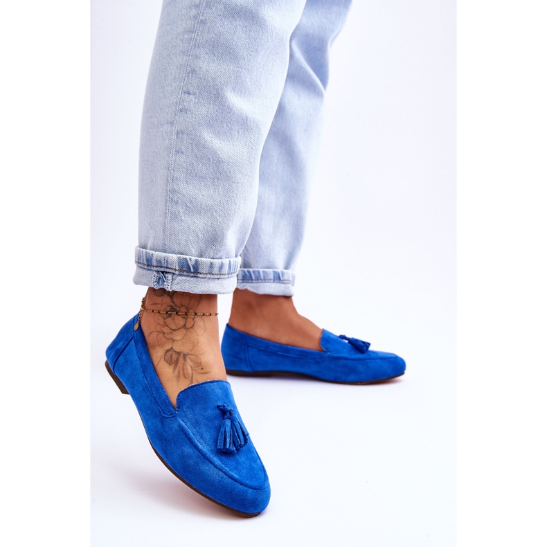 FB1 Wildleder Klassische Fransen Loafer Blau Averil 2