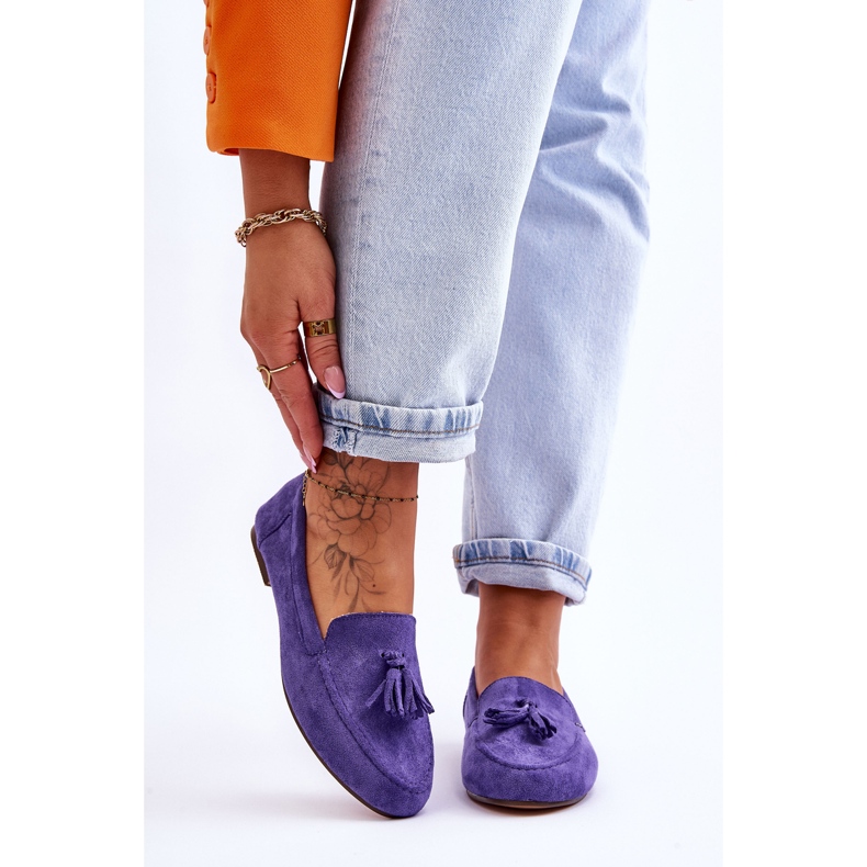 FB1 Wildleder Klassische Loafer mit Quasten Lila Averil 1