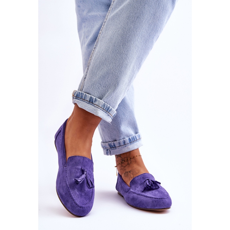 FB1 Wildleder Klassische Loafer mit Quasten Lila Averil 2