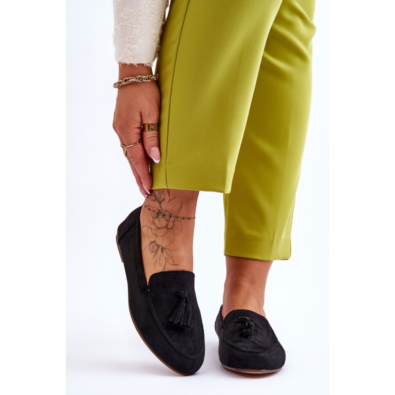 FB1 Klassische Loafer aus Wildleder mit Quasten Schwarz Averil 1