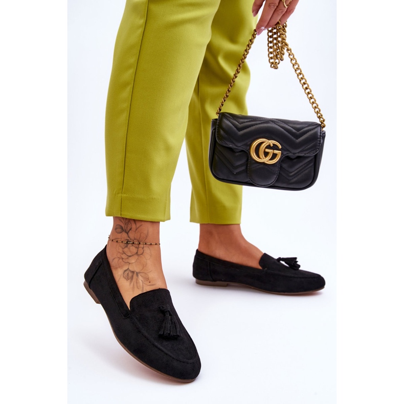 FB1 Klassische Loafer aus Wildleder mit Quasten Schwarz Averil 2