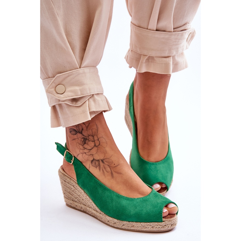 FB1 Grüne Elsie Keilsandalen aus Wildleder 2