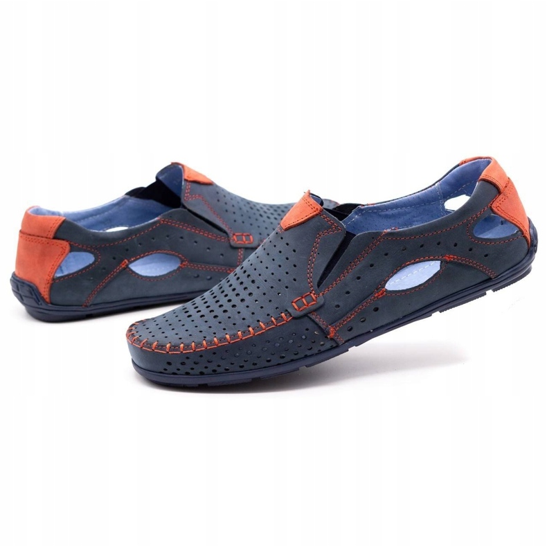 Olivier Herren-Sommerschuhe, Mokassins 901, Marineblau und Rot 3