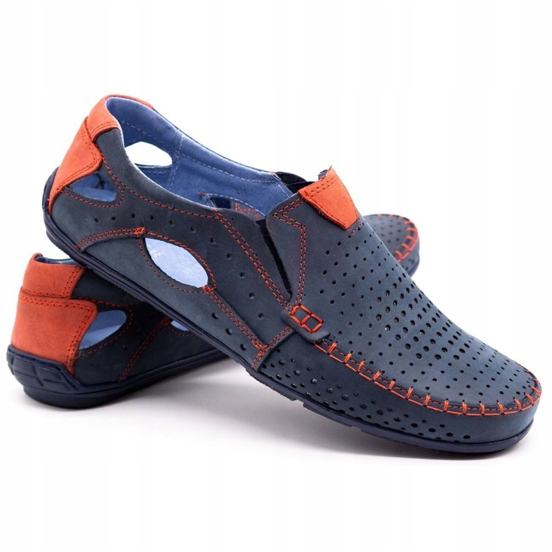 Olivier Herren-Sommerschuhe, Mokassins 901, Marineblau und Rot 2