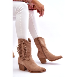S.Barski Niedrige Wildleder-Cowboystiefel für Damen mit Fransen, Beige 4