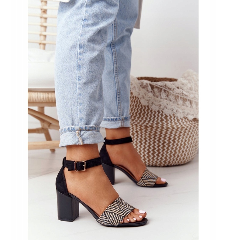 EVE Schwarze Flitterwochen-Sandalen mit geflochtener Stange 3