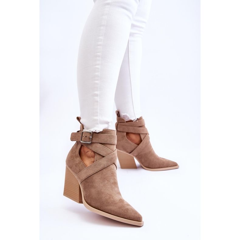 FI1 Cowboystiefel aus Wildleder für Damen Dunkelbeige Dennise 2