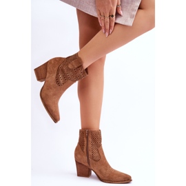 FB1 Damen-Wildleder-Cowboystiefel mit Absatz Braun Norvella beige 2