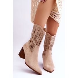 FB1 Hohe Wildleder-Cowboystiefel für Damen Beige Turner 1