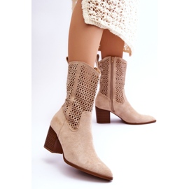 FB1 Hohe Wildleder-Cowboystiefel für Damen Beige Turner 2