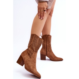 FB1 Hohe Wildleder-Cowboystiefel für Damen Brown Turner beige 2