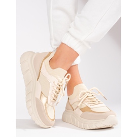 Beige Turnschuhe für Damen auf einer dicken Sohle Shelovet 1