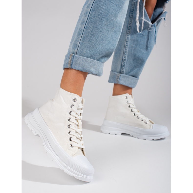 Weiße High-Top-Sneakers aus Stoff für Damen von Shelovet 2
