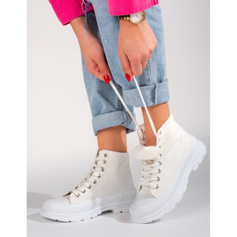 Weiße High-Top-Sneakers aus Stoff für Damen von Shelovet 1